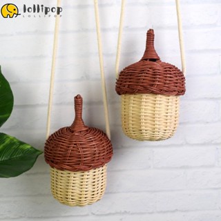 Lollipo1 Pinecone กระเป๋าถือ กระเป๋าสะพายไหล่ หวายสาน สไตล์วินเทจ สําหรับเด็ก