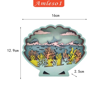 [Amleso1] ฟิกเกอร์ไม้แกะสลัก รูปเงา 3D หลายชั้น สําหรับตกแต่งผนัง