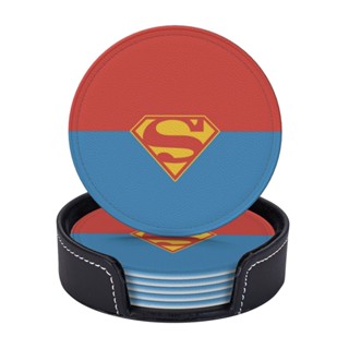 แผ่นรองแก้วหนัง มีฉนวนกันความร้อน ลาย DC Superman สําหรับรองแก้วกาแฟ ชา จํานวน 6 ชิ้น