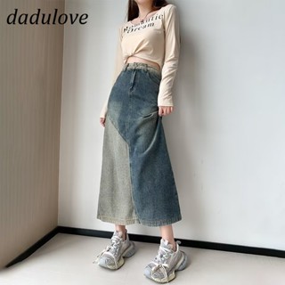 DaDulove💕 New American Ins High Street Retro Stitching Denim Skirt Niche High Waist A- line Skirt Bag Hip Skirt