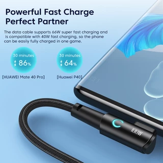 Toocki สายชาร์จเร็ว 100W Type C เป็น Type C 90 องศา 6A พร้อมไฟ สําหรับ Xiaomi Samsung