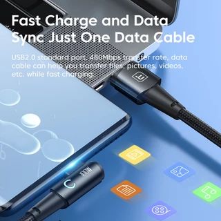 Toocki สายชาร์จเร็ว 100W Type C เป็น Type C 90 องศา 6A พร้อมไฟ สําหรับ Xiaomi Samsung
