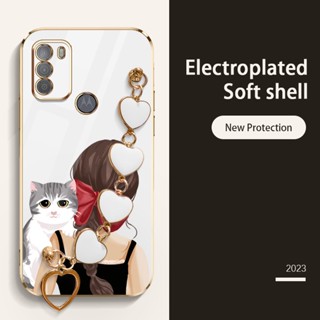 Ybd เคสโทรศัพท์มือถือ ลายโบว์ แมวน่ารัก หรูหรา พร้อมสายคล้องมือ สําหรับ Motorola Moto G62 5G G50 2021 G60 G60S G40