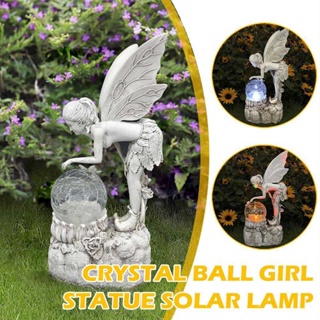 Flower Fairy Jewelry Garden Crystal Ball Girl Statue LED Solar Lamp Waterproof Garden Decoration Jewelry