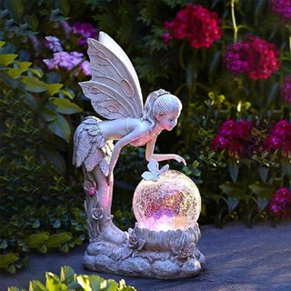 New Style Fairy Tale Flower Fairy Ornaments Garden Crystal Ball Girl Statue Solar Lamp Ornaments Resin Crafts