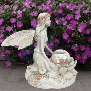 New Style Fairy Tale Flower Fairy Ornaments Garden Crystal Ball Girl Statue Solar Lamp Ornaments Resin Crafts