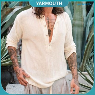 Yyr-- เสื้อเชิ้ตลําลอง แขนยาว คอปกตั้ง ทรงหลวม สีพื้น สําหรับผู้ชาย