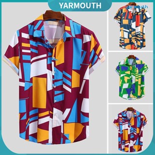 Yyr-- เสื้อเชิ้ตแขนสั้น คอปก พิมพ์ลาย ทรงหลวม ระบายอากาศ หลากสี เหมาะกับเดินชายหาด แฟชั่นฤดูร้อน สําหรับผู้ชาย