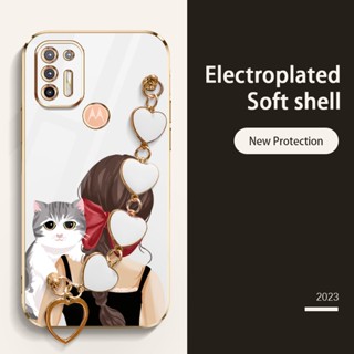 Ybd เคสโทรศัพท์มือถือ ประดับโบว์ ลายแมวน่ารัก หรูหรา พร้อมสายคล้อง สําหรับ Motorola Moto G9 Play G9 Plus G9