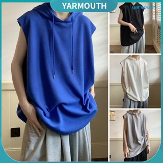 Yyr--เสื้อยืดแขนกุดลําลอง มีฮู้ด ทรงหลวม ระบายอากาศ สีพื้น แฟชั่นฤดูร้อน สําหรับผู้ชาย