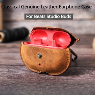 เคสหูฟังบลูทูธ หนังวัวแท้ กันกระแทก พร้อมตะขอโลหะ สําหรับ Power Beats Studio Buds Classical Crazy Horse