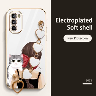 Ybd เคสโทรศัพท์มือถือ ประดับโบว์ ลายแมวน่ารัก พร้อมสายคล้อง หรูหรา สําหรับ Motorola Moto G52 2022 G82 G42 G71S