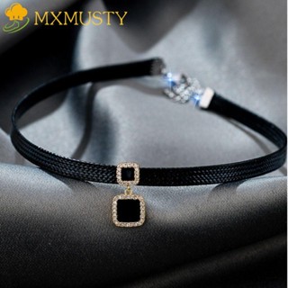 Mxmusty สร้อยคอโชคเกอร์ หนัง PU ประดับกลิตเตอร์ เพทาย สไตล์ร็อค เรโทร สําหรับผู้หญิง