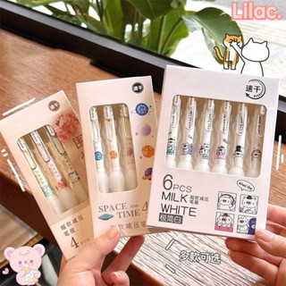 Lilac ปากกาลูกลื่นหมึกเจล 0.5 มม. สีดํา พร้อมคลิปหนีบ 6 ชิ้น ต่อชุด