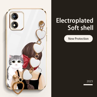 Ybd เคสโทรศัพท์มือถือ ลายโบว์ แมวน่ารัก หรูหรา พร้อมสายคล้องมือ สําหรับ Motorola Moto E13 E22 E22i