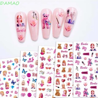 Damao สติกเกอร์ตกแต่งเล็บ ลายการ์ตูนบาร์บี้ เด็กผู้หญิง และหัวใจน่ารัก DIY