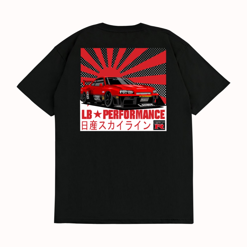 GILAN เสื้อยืด Distro รถ Unisex ภาพ NISSAN SKYLINE R34 BNR34 LBWK LIBERTY WALK V3