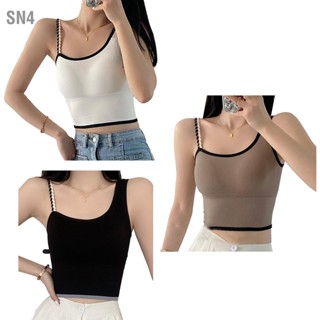  SN4 ผู้หญิงเสื้อกล้ามสั้นแฟชั่นไม่มีรอยต่อไม่สม่ำเสมอ Slim FITTING เสื้อกล้ามแขนกุดสำหรับฟิตเนสทุกวัน