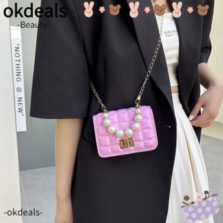 Okdeals กระเป๋าสะพายไหล่ กระเป๋าถือ หนัง Pu แต่งสายโซ่คล้อง สีทอง สีแคนดี้ แฟชั่นสําหรับสตรี