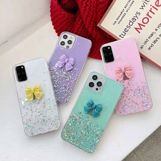 เคสโทรศัพท์มือถือแบบนิ่ม ใส แต่งโบว์ 3D กลิตเตอร์ ระยิบระยับ หรูหรา สําหรับ Samsung Galaxy S8 S9 S10 S20 S21 S22 S23 Plus Ultra Note 8 9 10 20 Pro