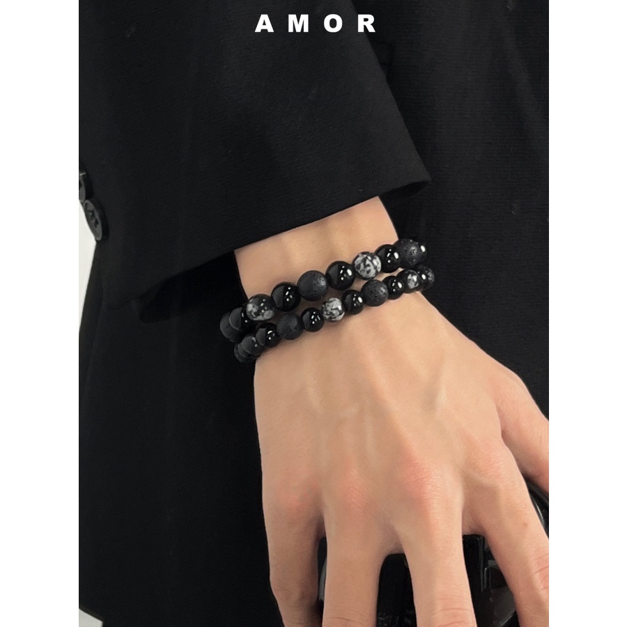 สร้อยข้อมือลูกปัด ผู้ชาย สร้อยข้อมือออบซิเดียน ของขวัญวันเกิดวันวาเลนไทน์