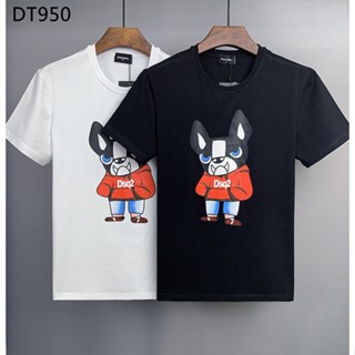 เสื้อยืดแขนสั้น ผ้าฝ้าย พิมพ์ลายการ์ตูนสุนัข Dsquared2 สวมใส่สบาย แฟชั่นสําหรับผู้ชาย