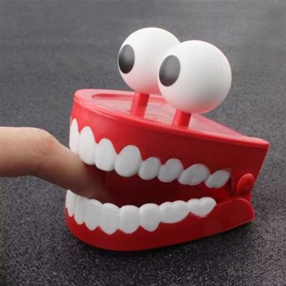 CHATTERING TEETH - WIND UP RED JOKE WORK NOVELTY DENTURES With EYES