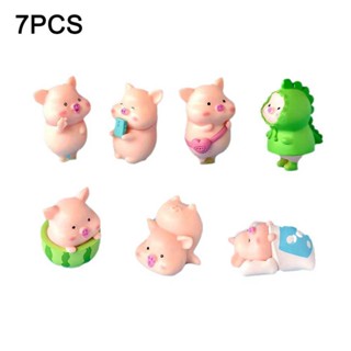 7 Pcs Mini Resin Figurines Bonsai Decor Pink Piggy Ornament Car Decorations Toy Pigs Desktop Animal