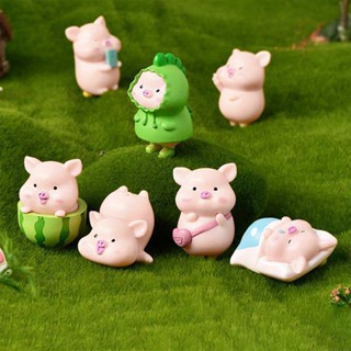 7pcs/set Cartoon Pig Animal Doll Toy Model Statue Figurine Ornament Miniat