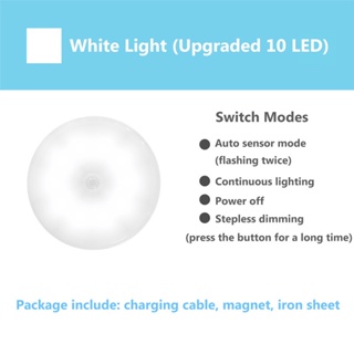 โคมไฟกลางคืน LED เซนเซอร์ตรวจจับการเคลื่อนไหว PIR แบบชาร์จ USB หรี่แสงได้ สําหรับห้องนอน ห้องครัว ตู้เสื้อผ้า