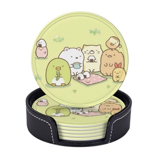 Sumikkogurashi ที่รองแก้ว แบบหนัง 6 ชิ้น พร้อมที่จับ ป้องกันเฟอร์นิเจอร์จากรอยขีดข่วน และความเสียหาย