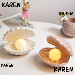 Karen โคมไฟเซรามิค รูปเปลือกหอย ประดับไข่มุกน่ารัก สําหรับตกแต่งข้างเตียง ห้องนั่งเล่น