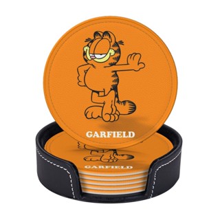 Garfield ที่รองแก้ว แบบหนัง พร้อมที่จับ ป้องกันรอยขีดข่วน และความเสียหาย สําหรับเฟอร์นิเจอร์ 6 ชิ้น