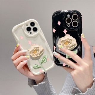 ขอบคลื่นโปร่งใส ดอกกุหลาบแห้ง เเคสโทรศัพท์ Compatible for iPhone 11 14 13 12 15 Pro Max 7 8 14 Plus XR XS Max SE 2020