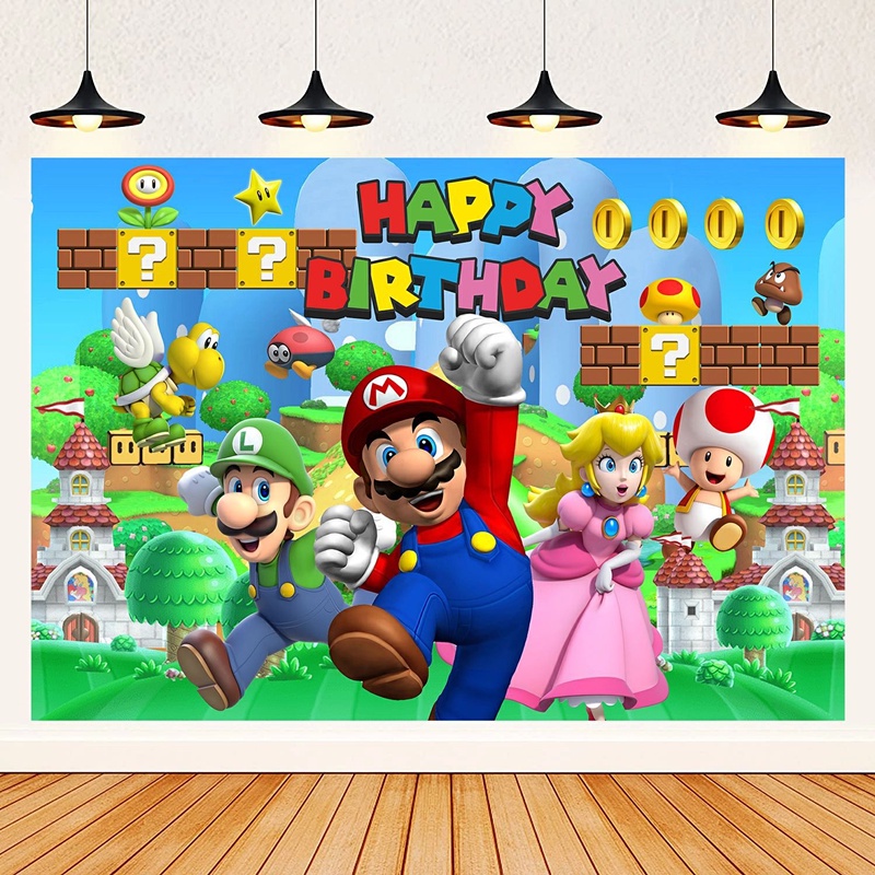 125x80 ซม.Super Mario Bros Theme Princess Peach Photo Backdrop ผ ้ าไวนิลการถ ่ ายภาพพื ้ นหลังเด ็ ก Happy Birthday Party อุปกรณ ์ ตกแต ่ ง