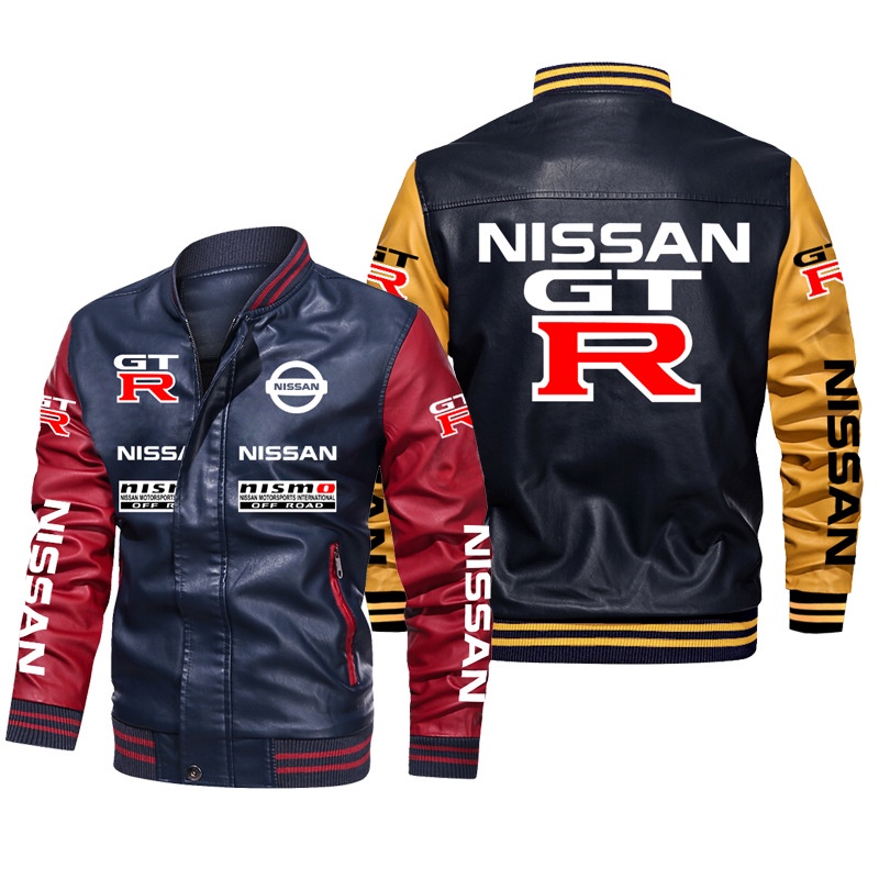 NISSAN GTR LOGO jacket R32 R33 R34 R35 racing long sleeve plus velvet warm stitching color PU leather baseball uniform windproof jacket
