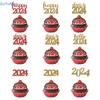 [cxGUYU] ท็อปเปอร์ไม้จิ้มฟัน Happy New Year 2024 2024 สําหรับตกแต่งเค้กคริสต์มาส 10 ชิ้น PRTA