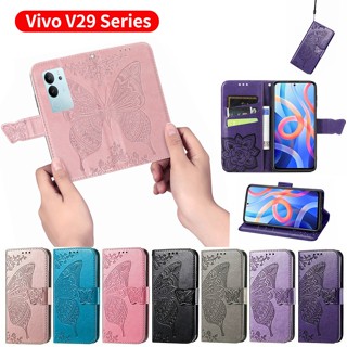 เคสโทรศัพท์มือถือหนัง ฝาพับ ลายผีเสื้อ พร้อมช่องใส่บัตร สําหรับ Vivo V29 5G 2023 V29 V 29