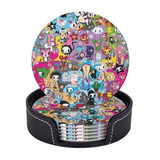 Tokidoki ที่รองแก้ว แบบหนัง พร้อมที่จับ ป้องกันรอยขีดข่วน และความเสียหาย สําหรับเฟอร์นิเจอร์ 6 ชิ้น