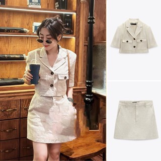Zara Blazers 23 เสื้อแจ็กเก็ตสูท ตัวสั้น สไตล์ใหม่ ฤดูร้อน + เอวสูง คูล็อตต์ พร็อพ คลาสซี่7901381 7901281