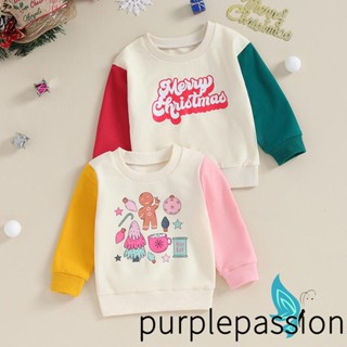 Purplepassion- เสื้อกันหนาวแขนยาว คอกลม พิมพ์ลายการ์ตูนคริสต์มาส ทรงหลวม สําหรับเด็กผู้ชาย และเด็กผู้หญิง