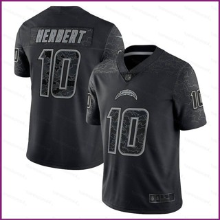 Yx NFL เสื้อยืดลําลอง แขนสั้น คอกลม พิมพ์ลายฟุตบอล Justin Herbert RFLCTV สีดํา พลัสไซซ์