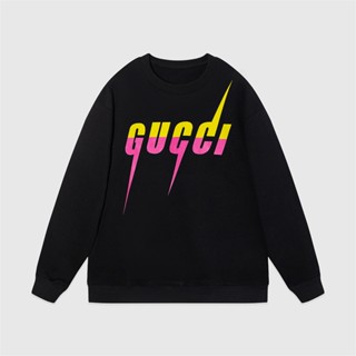 Gu5684i เสื้อกันหนาว แขนยาว ผ้าฝ้าย พิมพ์ลายสายฟ้า สองสี สไตล์สตรีท แฟชั่น สําหรับผู้ชาย และผู้หญิง