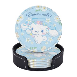 Cinnamoroll ที่รองแก้ว แบบหนัง พร้อมที่จับ ป้องกันรอยขีดข่วน และความเสียหาย สําหรับเฟอร์นิเจอร์ 6 ชิ้น