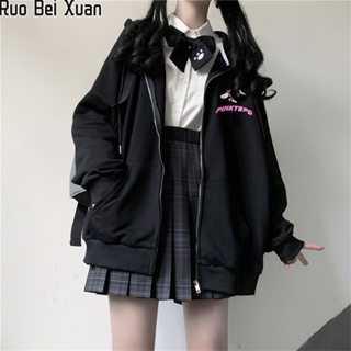 Ruo Bei Xuan เสื้อสเวตเตอร์ถักผ้าฟลีซใหม่ของผู้หญิงเวอร์ชั่นเกาหลีอินชุดเบสบอลมีฮู้ดซิป