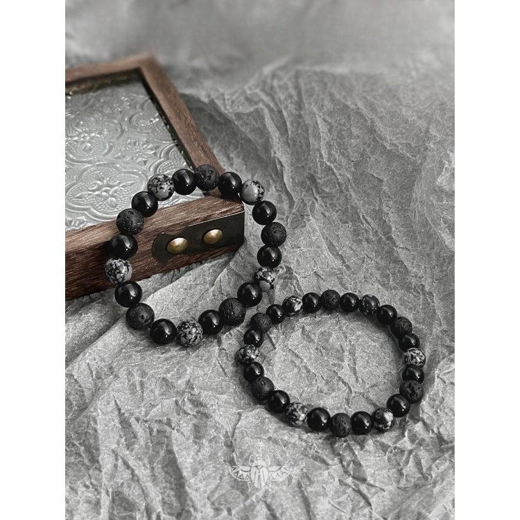 สร้อยข้อมือลูกปัดหินภูเขาไฟออบซิเดียนชาย สร้อยข้อมือสไตล์คู่รัก