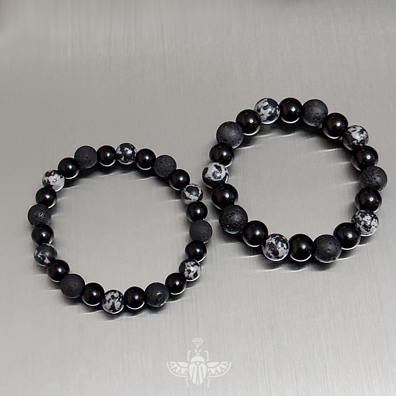 สร้อยข้อมือลูกปัดหินภูเขาไฟออบซิเดียนชาย สร้อยข้อมือสไตล์คู่รัก - รูปที่ 4