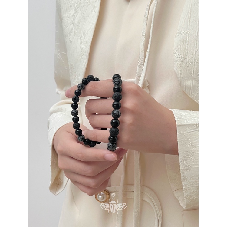 สร้อยข้อมือลูกปัดหินภูเขาไฟออบซิเดียนชาย สร้อยข้อมือสไตล์คู่รัก - รูปที่ 5