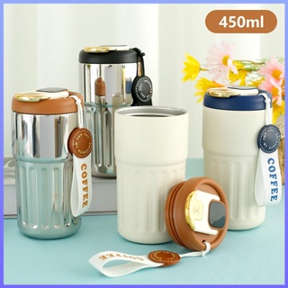 Shopsbc0221 แก้วกาแฟสเตนเลส มีฉนวนกันความร้อน 450 มล. พร้อมหูจับ