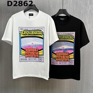 Dsquared2 เสื้อยืดแขนสั้น ผ้าฝ้าย พิมพ์ลาย ทรงหลวม แฟชั่นฤดูร้อน สไตล์ยุโรป และอเมริกา สําหรับผู้ชาย